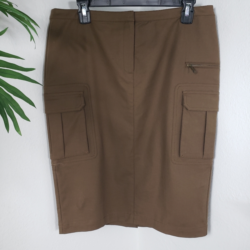 Lafayette 148 Brown Cargo Pencil w/Pleated Pockets Normcore Classic 6 Small